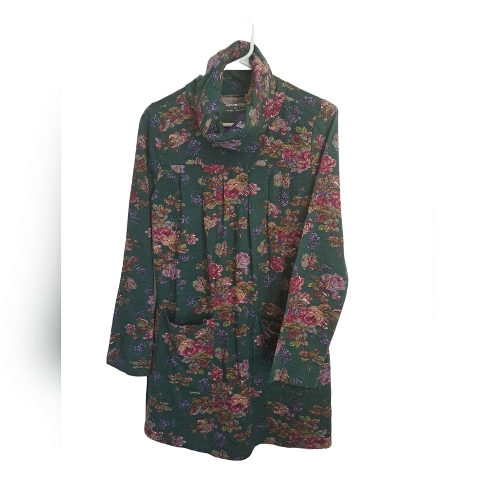 APRIL CORNELL forest comfort jersey tunic floral cowl neck long sleeve top  XXS - Picture 2 of 11